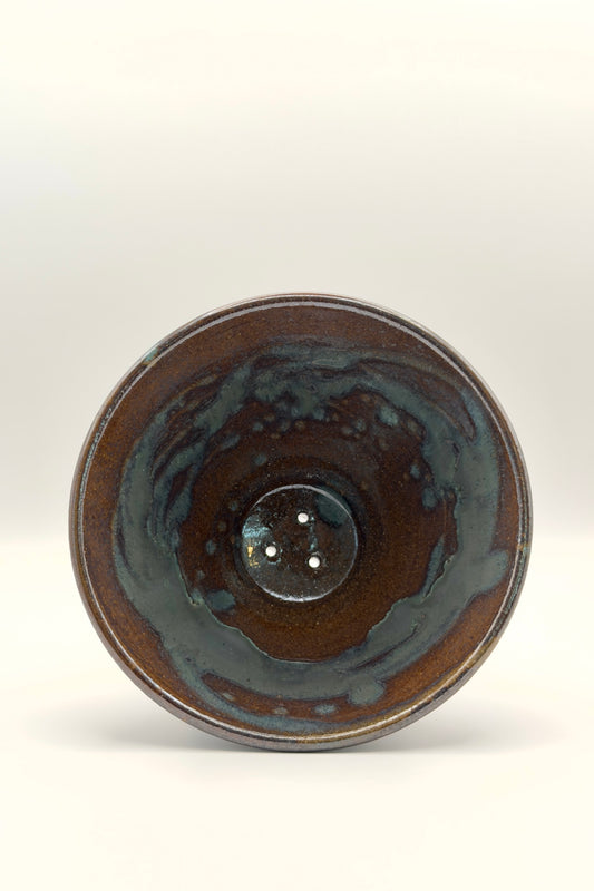 Yachimun Coffee Dripper – Rust Iron with Blue-Gray Glaze Drift by Kobo Ruu (015-RU)