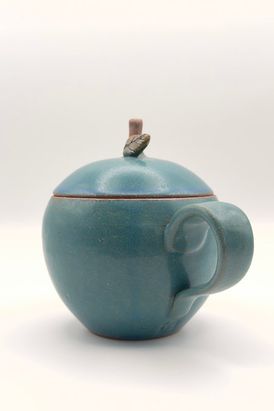 Yachimun Apple-Shaped Lidded Cup – Matte Teal Glaze by Masahito Date (011-JN)