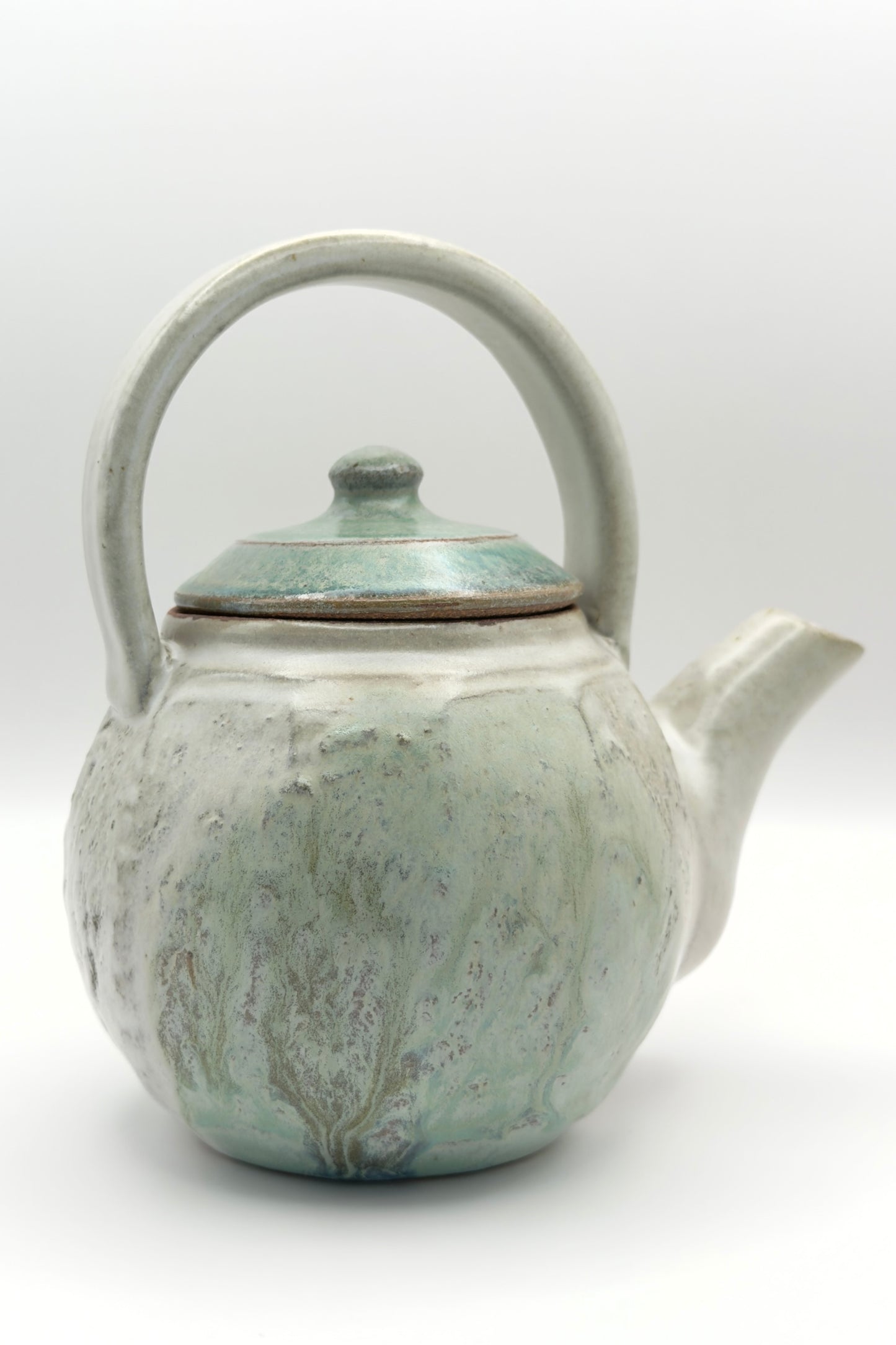 Yachimun Teapot (Chuukaa) – Stone-Glazed Gray & Teal with Moss-Green Lid by Masahito Date (013-JN)