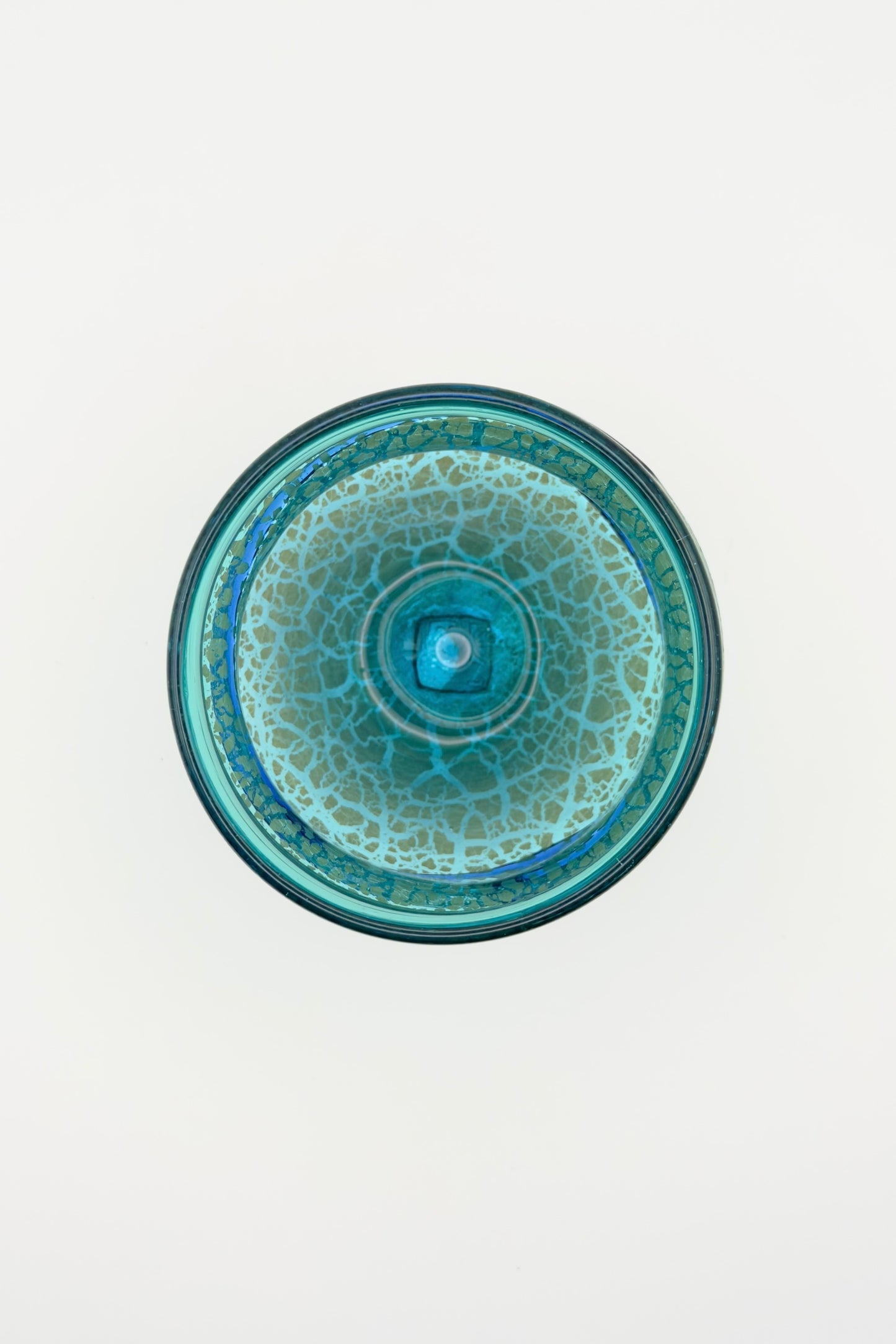 Ryukyu Glass Cup – Domon Earth Crackle with Cobalt Ribbon by Niji Glass Studio (022-NJ)