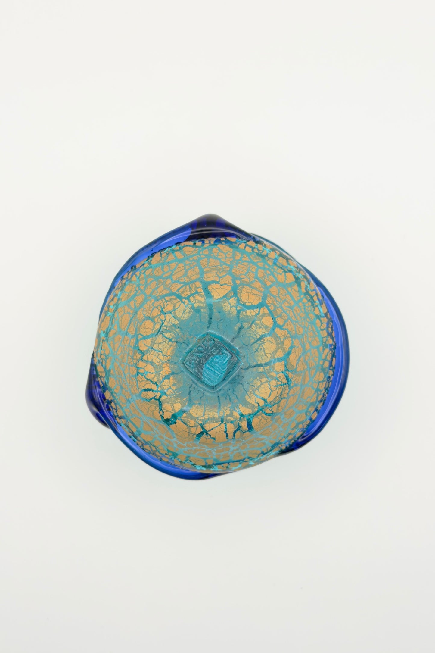 Ryukyu Glass Cup – Domon Earth Crackle with Cobalt Ribbon by Niji Glass Studio (022-NJ)