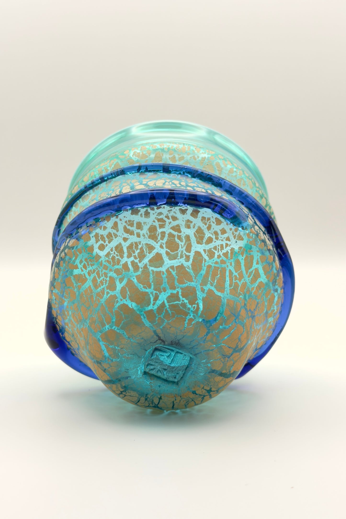 Ryukyu Glass Cup – Domon Earth Crackle with Cobalt Ribbon by Niji Glass Studio (022-NJ)