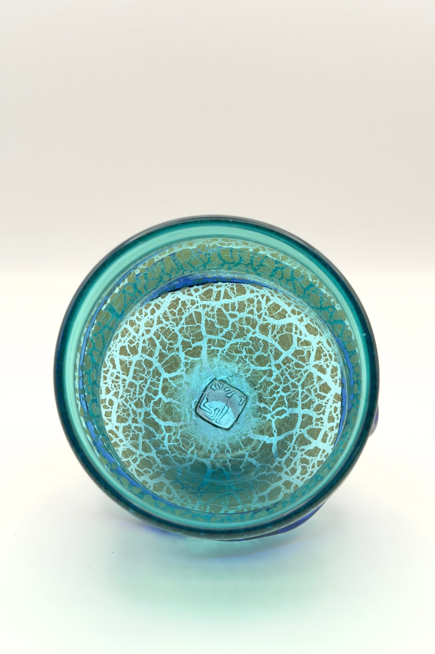 Ryukyu Glass Cup – Domon Earth Crackle with Cobalt Ribbon by Niji Glass Studio (022-NJ)