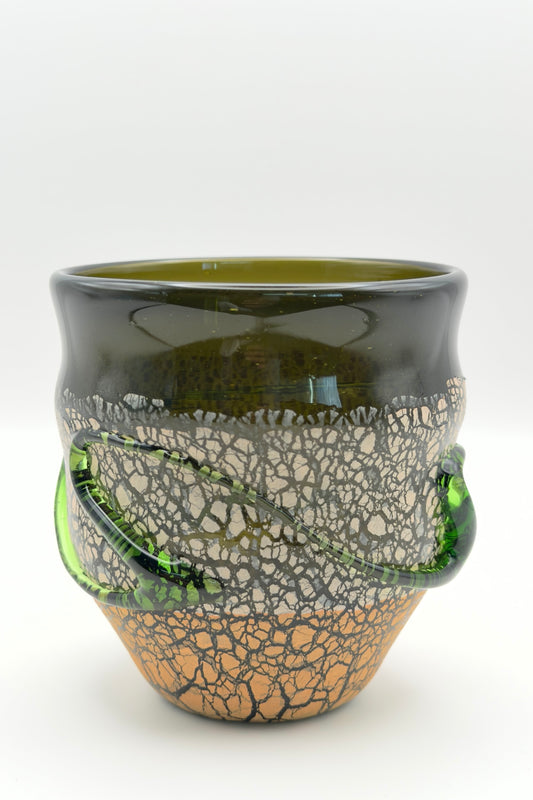 Ryukyu Glass Cup – Tsuchinomon (Earth Pattern) in Moss Green by Seiichirou Inamine (024-NJ)