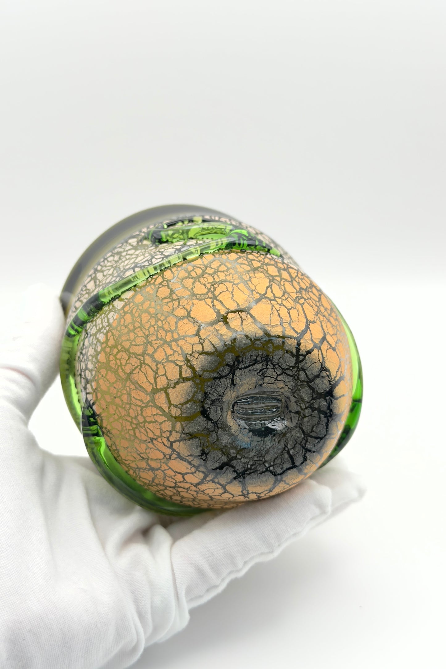 Ryukyu Glass Cup – Tsuchinomon (Earth Pattern) in Moss Green by Seiichirou Inamine (024-NJ)