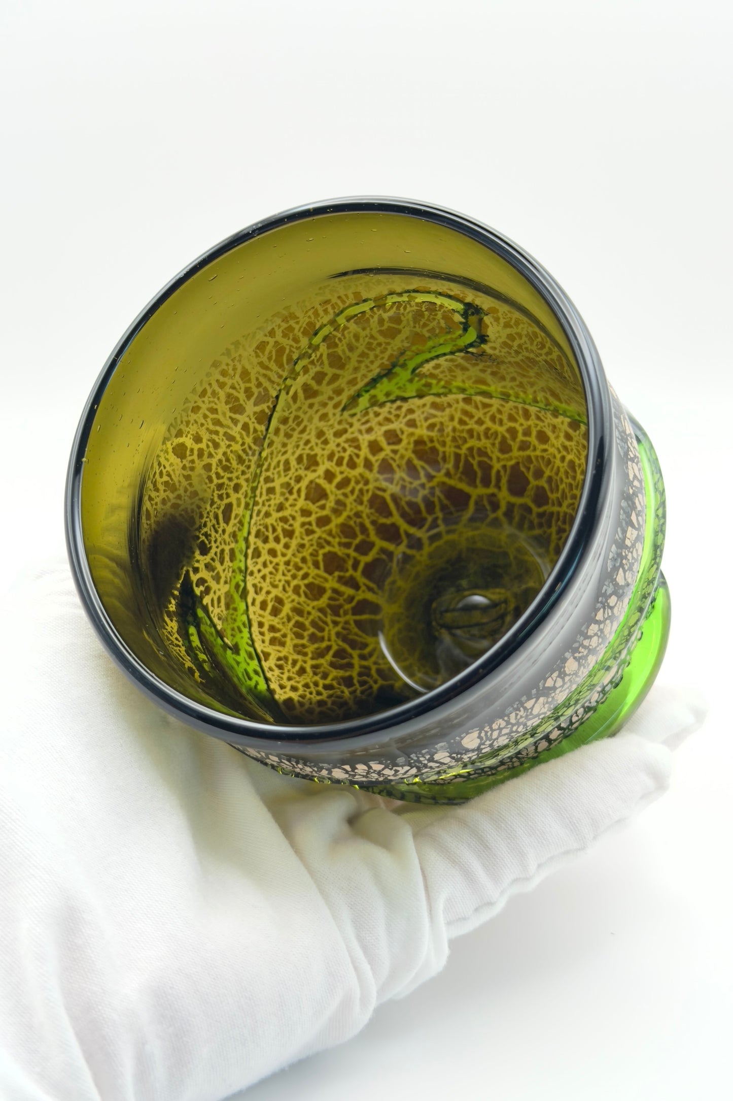Ryukyu Glass Cup – Tsuchinomon (Earth Pattern) in Moss Green by Seiichirou Inamine (024-NJ)