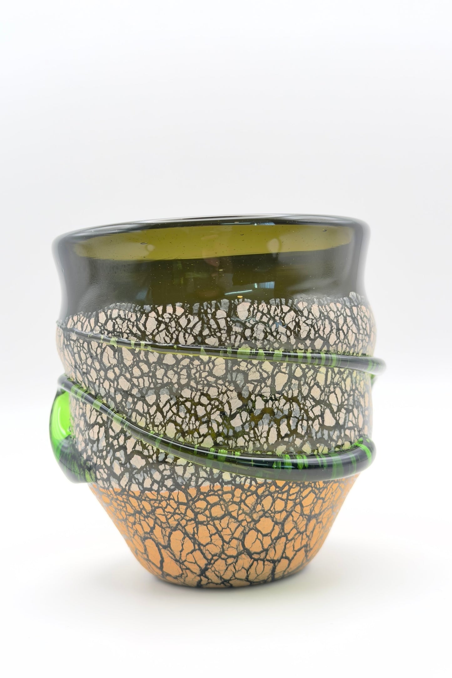 Ryukyu Glass Cup – Tsuchinomon (Earth Pattern) in Moss Green by Seiichirou Inamine (024-NJ)