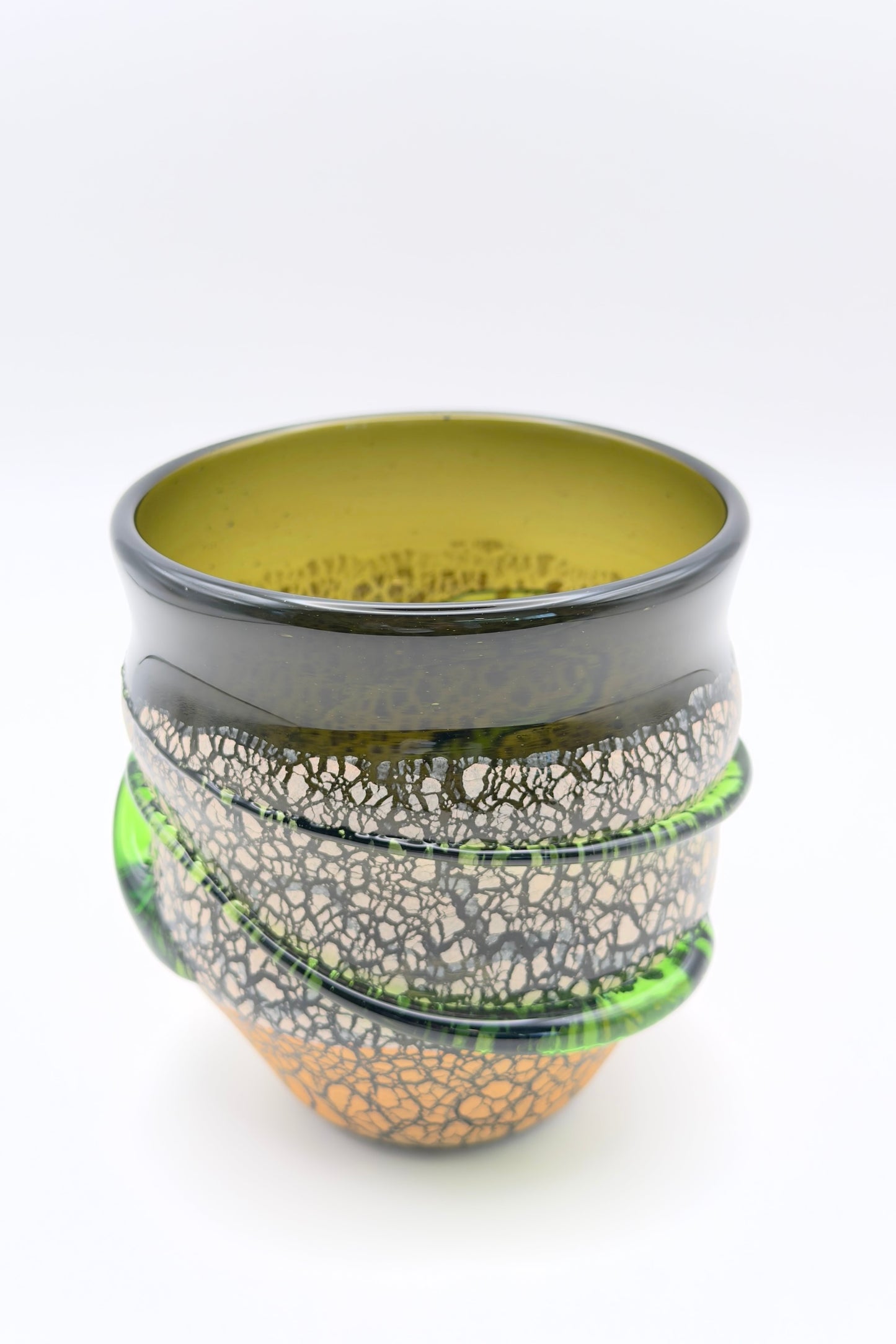 Ryukyu Glass Cup – Tsuchinomon (Earth Pattern) in Moss Green by Seiichirou Inamine (024-NJ)