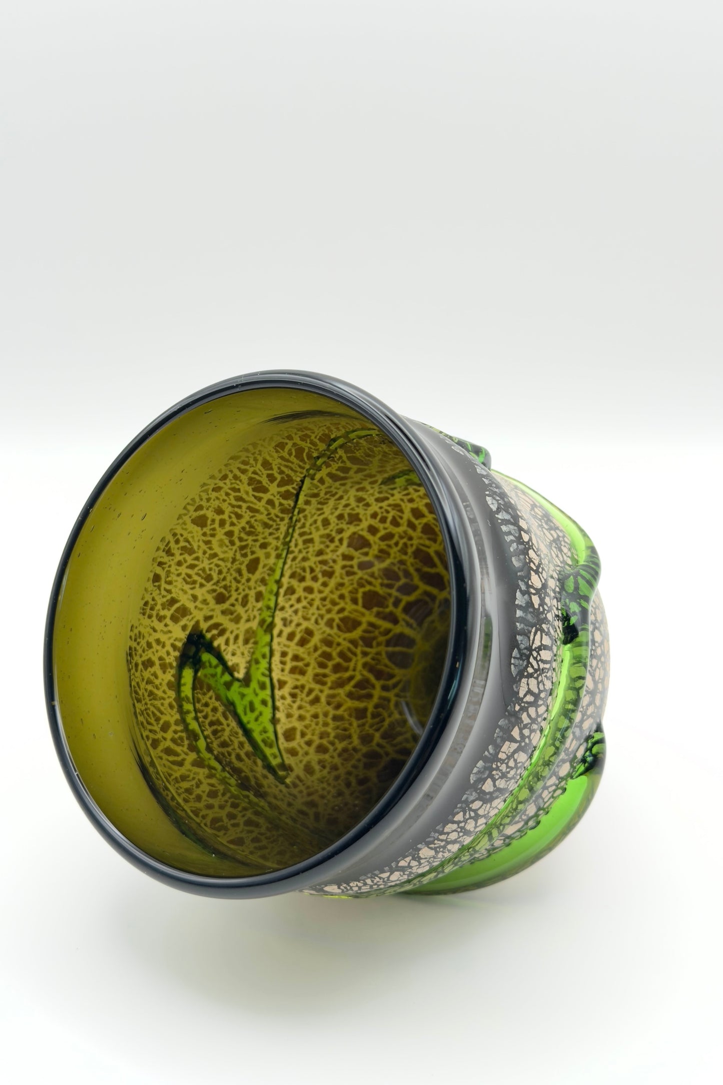 Ryukyu Glass Cup – Tsuchinomon (Earth Pattern) in Moss Green by Seiichirou Inamine (024-NJ)