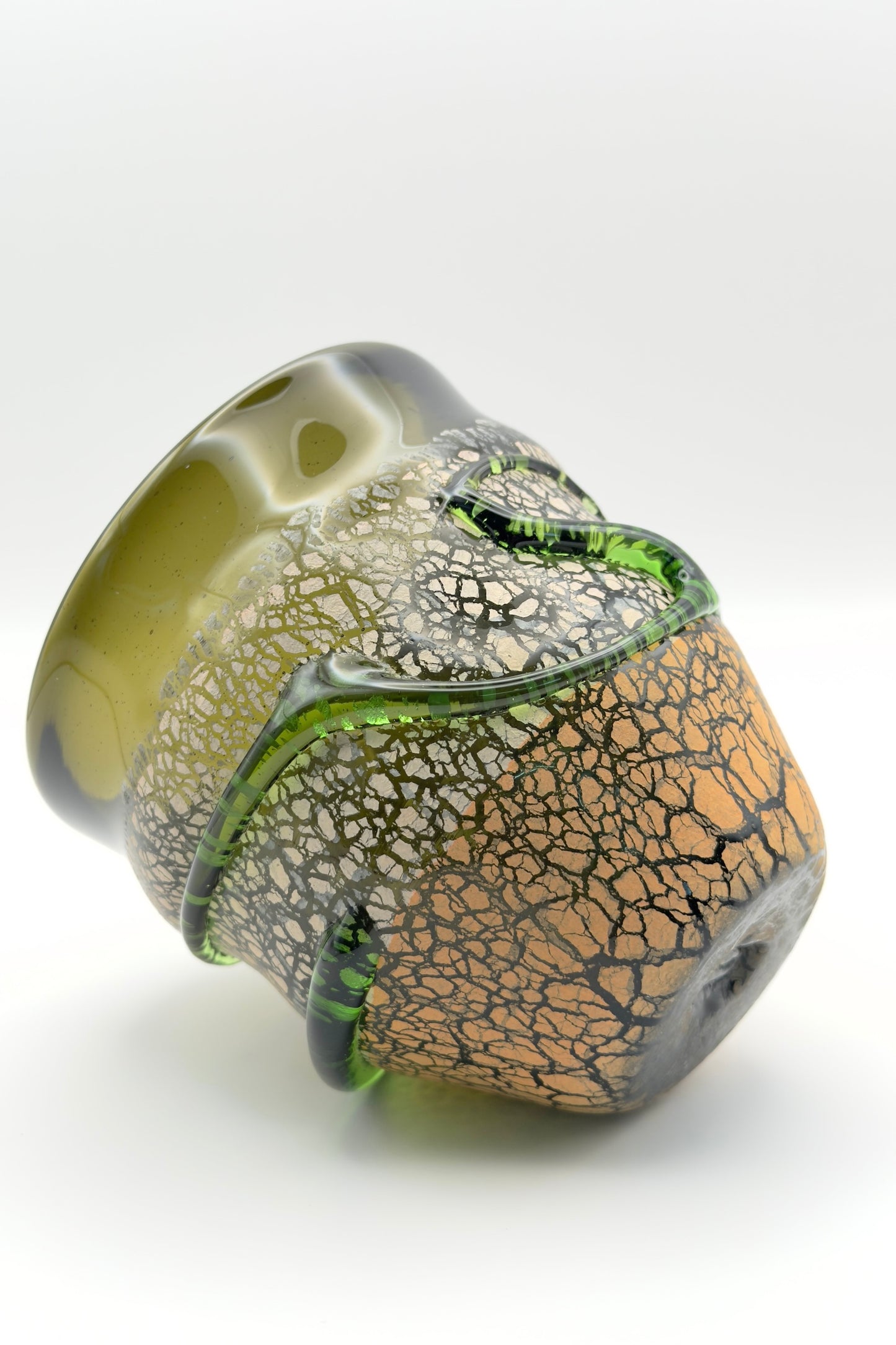 Ryukyu Glass Cup – Tsuchinomon (Earth Pattern) in Moss Green by Seiichirou Inamine (024-NJ)
