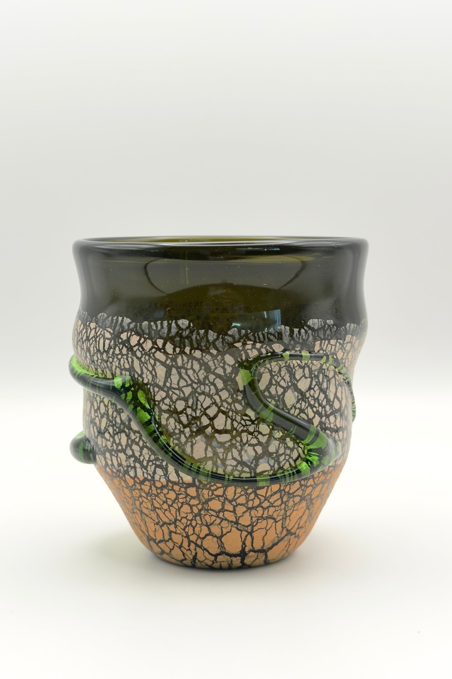 Ryukyu Glass Cup – Tsuchinomon (Earth Pattern) in Moss Green by Seiichirou Inamine (024-NJ)