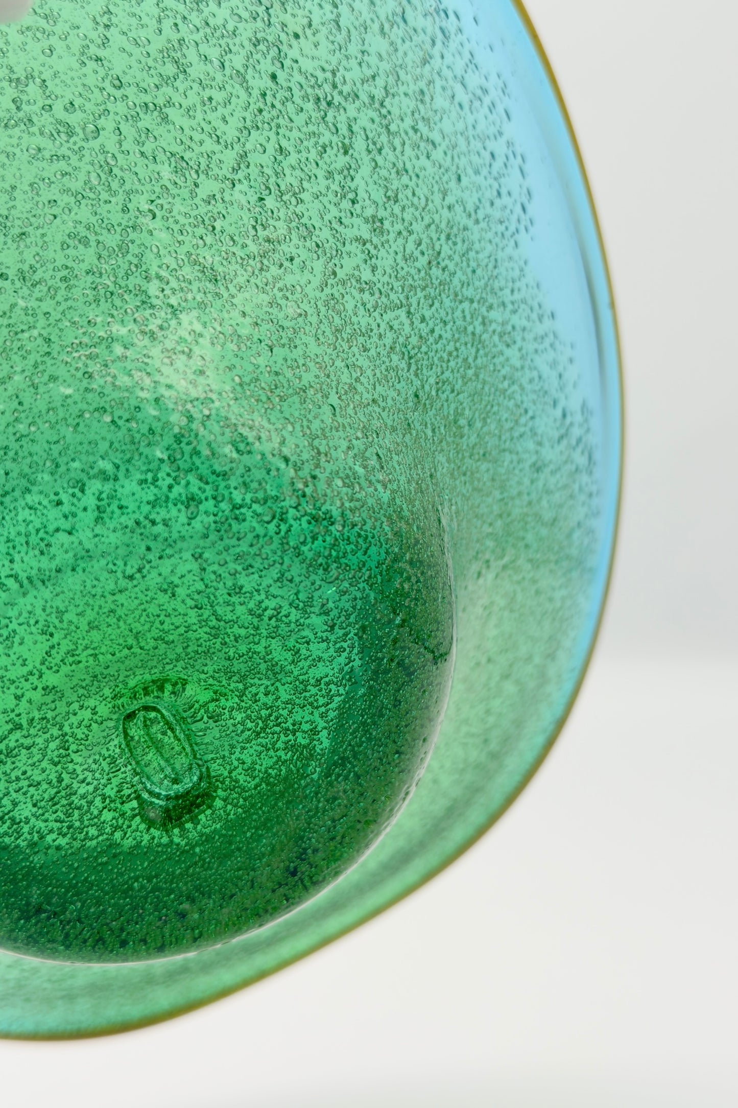 Ryukyu Glass Oval Bowl – Emerald Green with Awa (Bubble Glass) by Seiichirou Inamine (025-NJ)