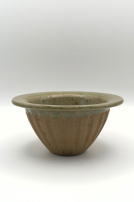 Yachimun Bowl – Shinogi Carved with Celadon Drip by Masahito Date (007-JN)